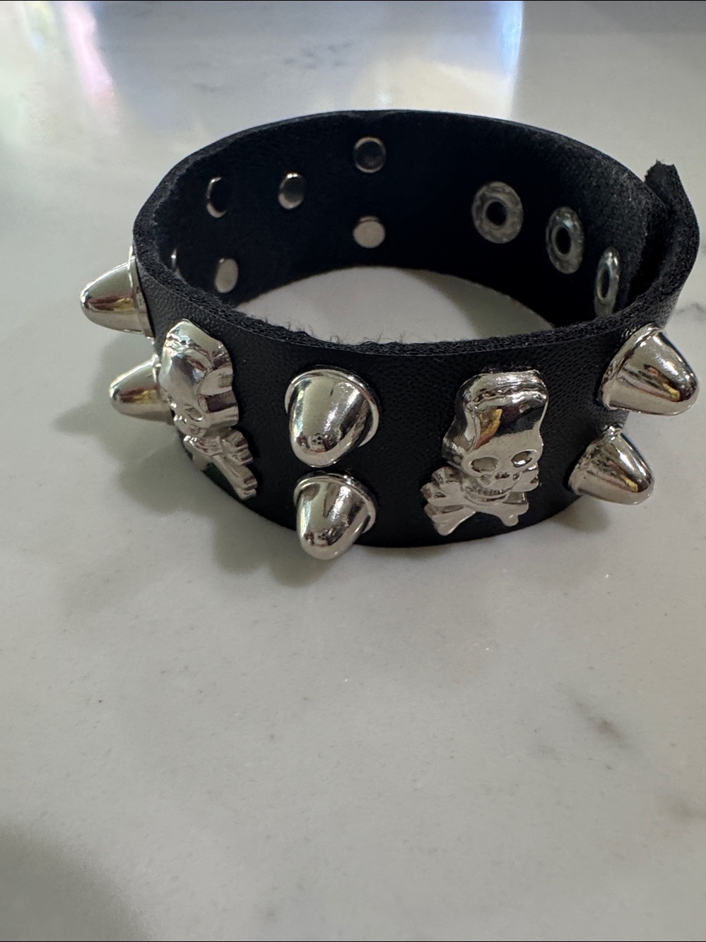 Social Collision Skull Vinyl Cuff Bracelet Studded Silver Skull Accents